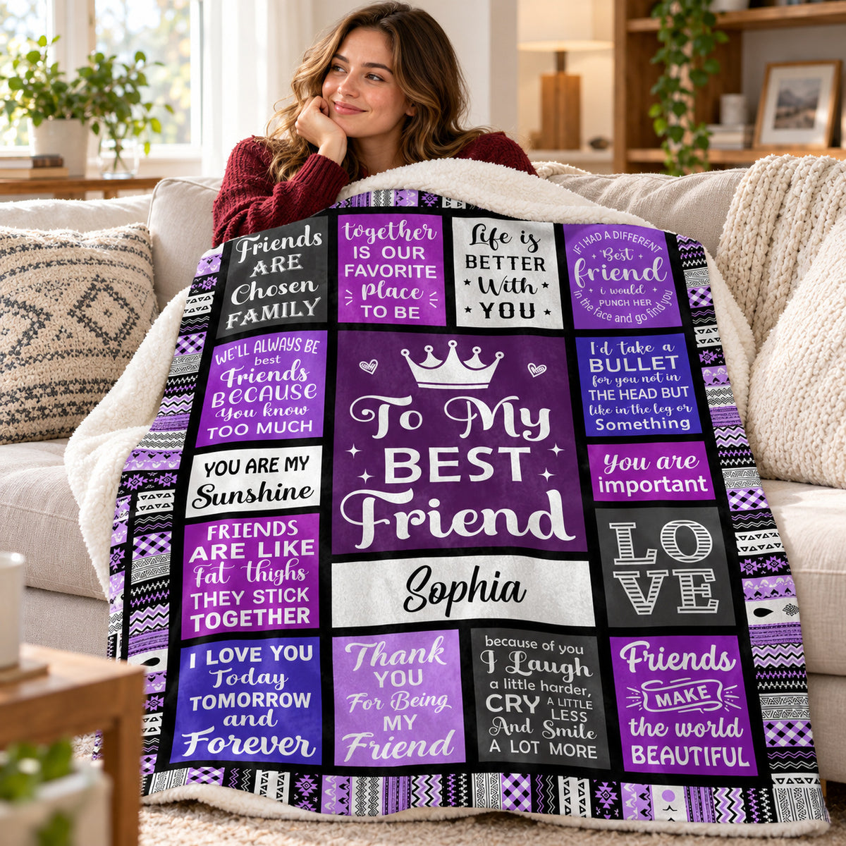 Personalized Purple Best Friend Blanket Custom Name Friendship Gift - product view 7