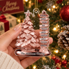 Rose Gold Family Signpost Personalized Christmas Tree Ornament Custom Name Holiday Keepsake Gift on a hanger, ready to ship from Austin, Texas
