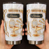 Customer in Austin, Texas wearing Salon Professional Hair Stylist Tumbler Personalized Stainless Steel Cup With Hair Tools Design Gift