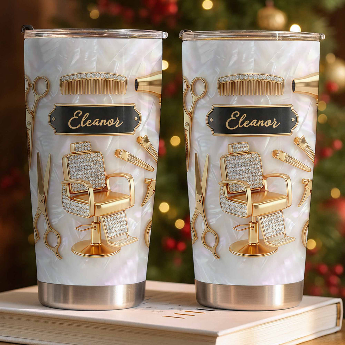 Salon Professional Hair Stylist Tumbler Personalized Stainless Steel Cup With Hair Tools Design Gift available at our Austin, Texas warehouse