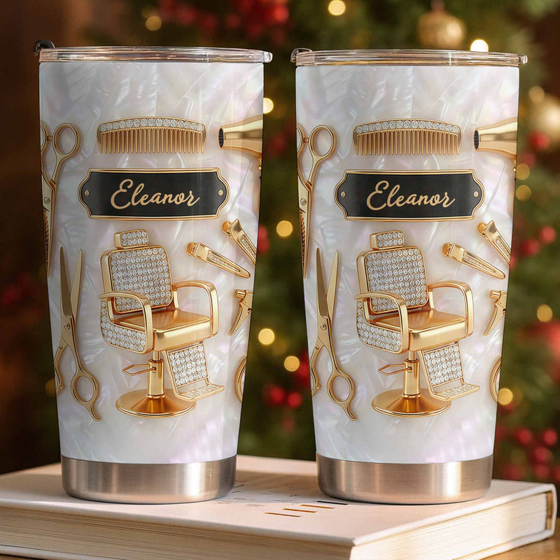 Salon Professional Hair Stylist Tumbler Personalized Stainless Steel Cup With Hair Tools Design Gift available at our Austin, Texas warehouse
