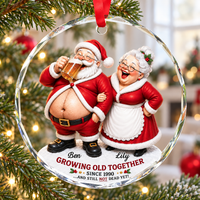 Personalized Santa Couple Glass Ornament Growing Old Together Christmas Gift - main design