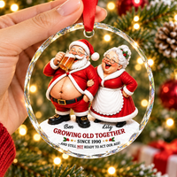 Personalized Santa Couple Glass Ornament Growing Old Together Christmas Gift - product view 2
