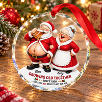 Personalized Santa Couple Glass Ornament Growing Old Together Christmas Gift - product view 5