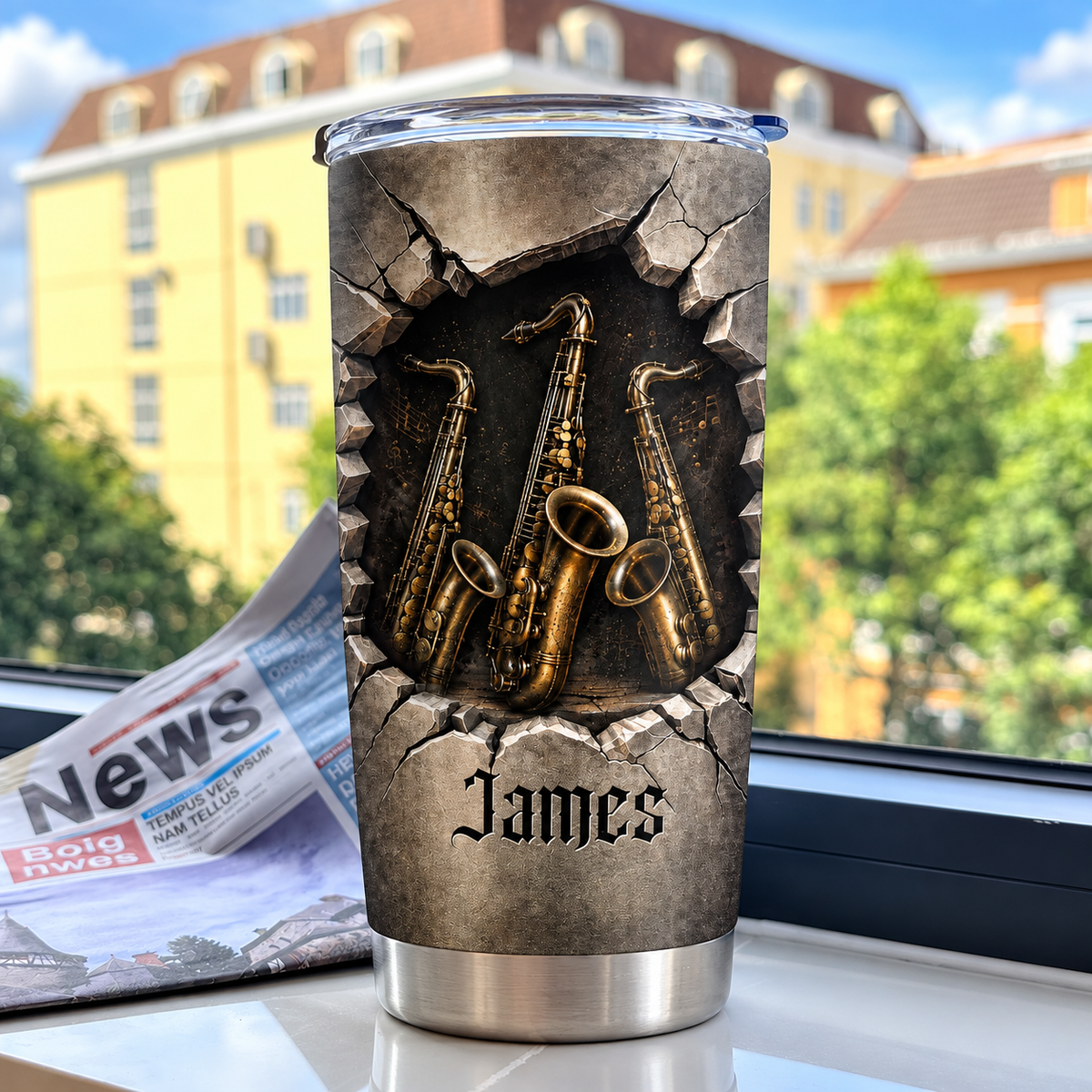 Personalized Saxophone Music Tumbler Custom Name Saxophonist Gift - product view 4