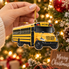 School Bus Ornament Personalized Acrylic Christmas Gift for Teacher and Bus Driver on a hanger, ready to ship from Austin, Texas