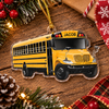 Customer in Austin, Texas wearing School Bus Ornament Personalized Acrylic Christmas Gift for Teacher and Bus Driver