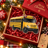 Customer in Austin, Texas wearing School Bus Ornament Personalized Acrylic Christmas Gift for Teacher and Bus Driver