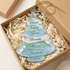 Sea Glass Christmas Tree Family Ornament Personalized Coastal Beach Holiday Keepsake Decor Gift on a hanger, ready to ship from Austin, Texas