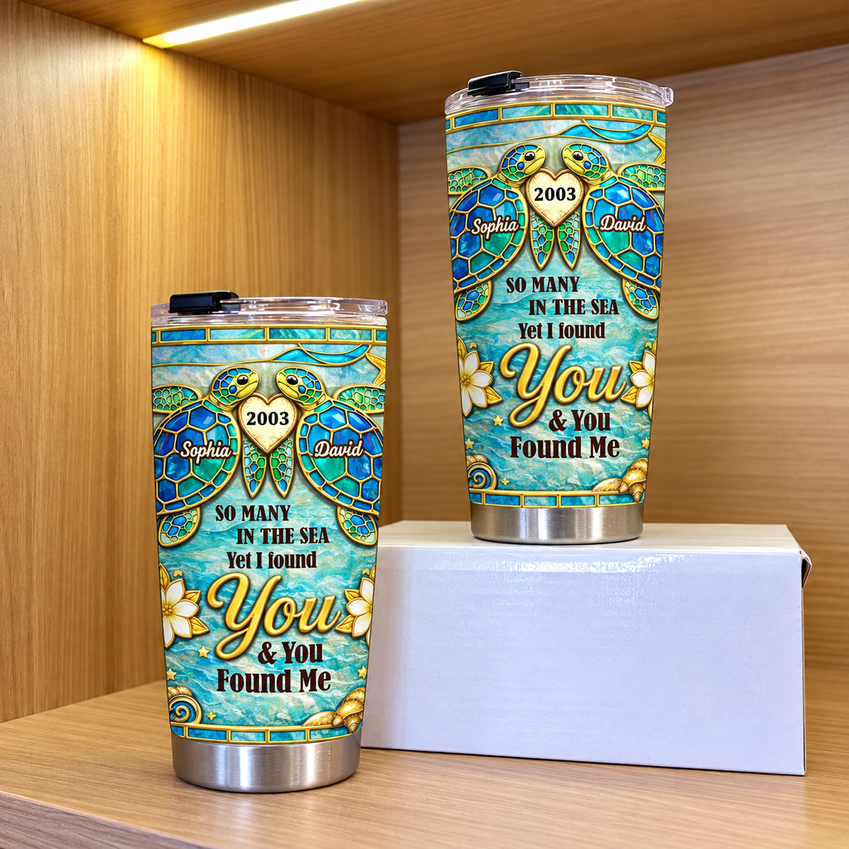 Personalized Sea Turtle Couple Tumbler Custom Names Anniversary Year Gift - product view 2