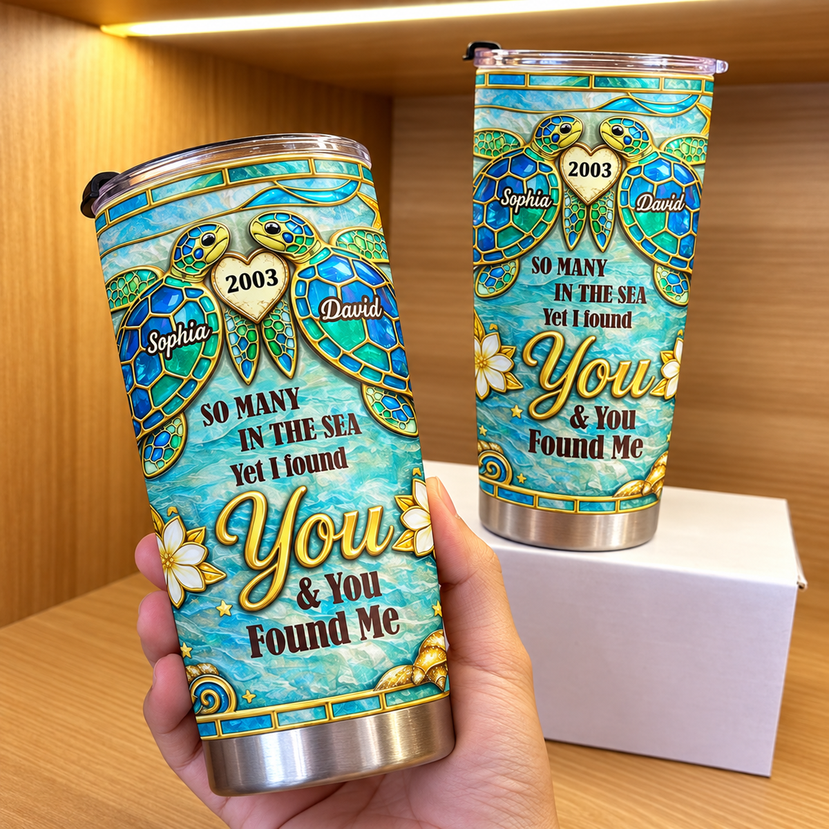 Personalized Sea Turtle Couple Tumbler Custom Names Anniversary Year Gift - product view 3