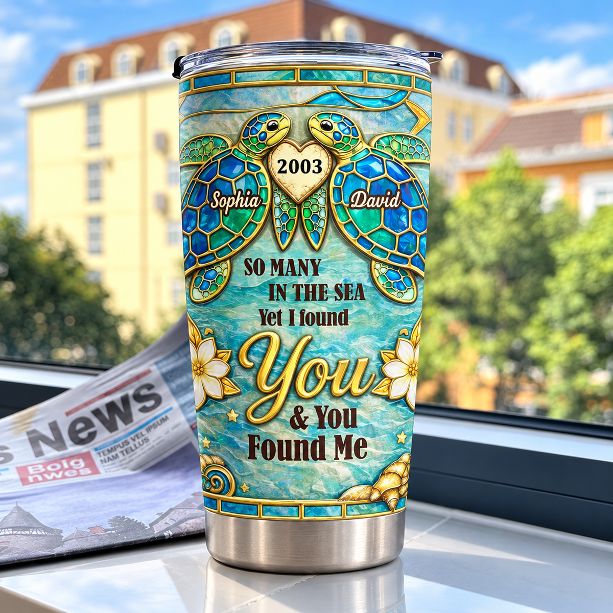 Personalized Sea Turtle Couple Tumbler Custom Names Anniversary Year Gift - product view 4