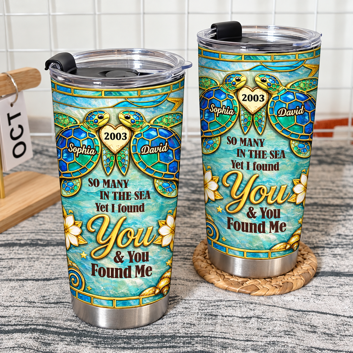 Personalized Sea Turtle Couple Tumbler Custom Names Anniversary Year Gift - product view 5