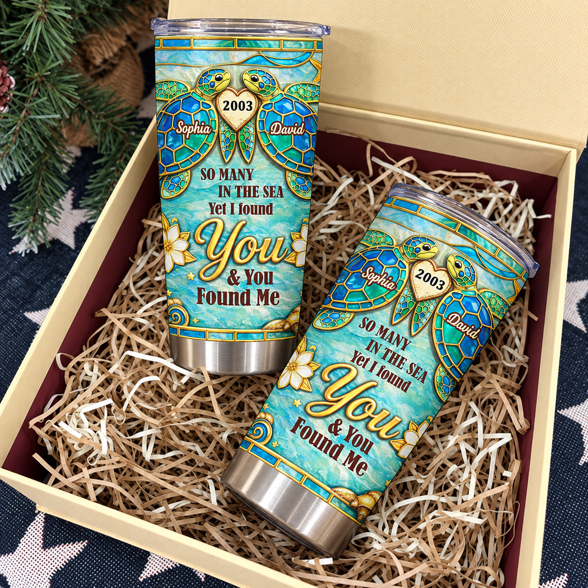 Personalized Sea Turtle Couple Tumbler Custom Names Anniversary Year Gift - product view 6
