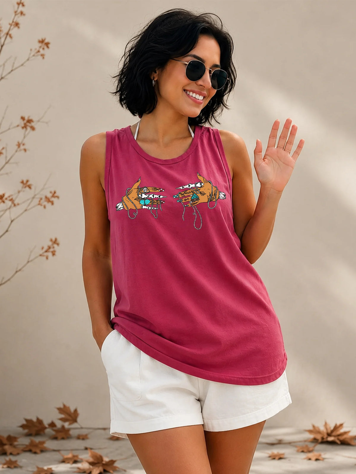 Women's Sleeveless Tank Top Boho Jeweled Skeleton Hands Graphic Alternative Summer Shirt