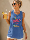 Cowboy Riding Flamingo Women's Sleeveless Tank Top - Funny Western Summer Graphic Shirt
