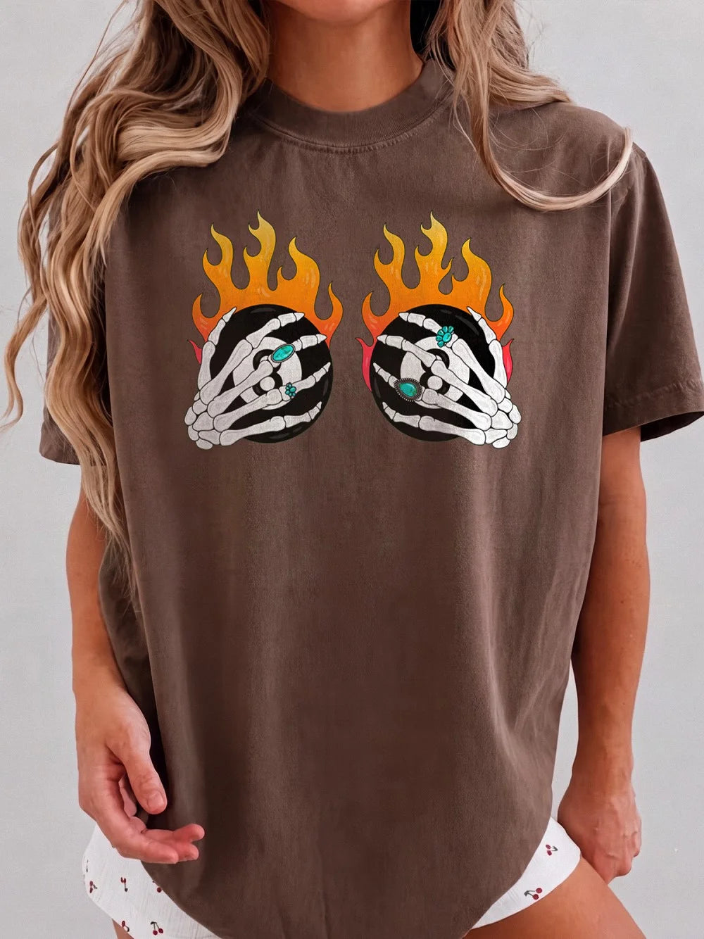Flaming Skeleton Hands Gothic Sweatshirt Edgy Halloween Streetwear Pullover