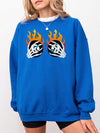 Flaming Skeleton Hands Gothic Sweatshirt Edgy Halloween Streetwear Pullover