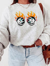 Flaming Skeleton Hands Gothic Sweatshirt Edgy Halloween Streetwear Pullover