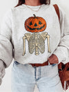 Vintage Skeleton Pumpkin Jack O Lantern Sweatshirt Women's Spooky Halloween Pullover