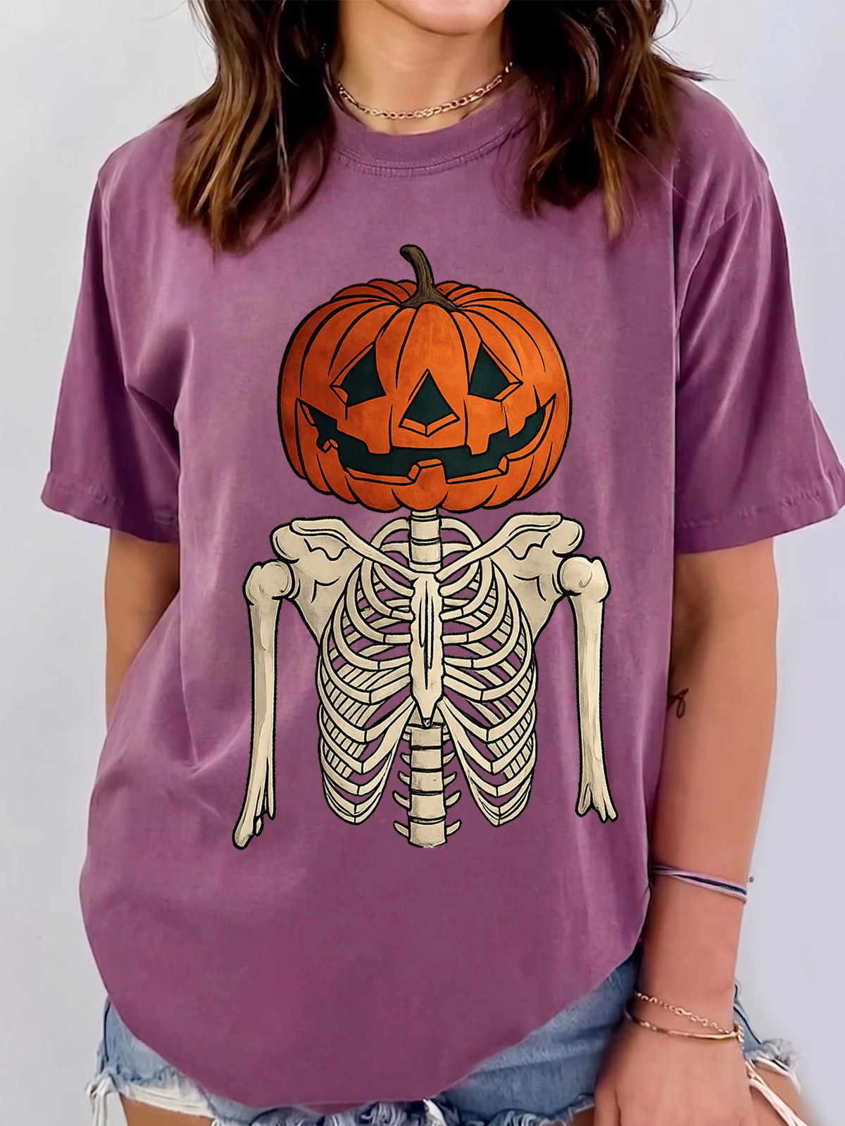 Vintage Skeleton Pumpkin Jack O Lantern Sweatshirt Women's Spooky Halloween Pullover