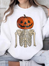 Vintage Skeleton Pumpkin Jack O Lantern Sweatshirt Women's Spooky Halloween Pullover