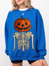 Vintage Skeleton Pumpkin Jack O Lantern Sweatshirt Women's Spooky Halloween Pullover