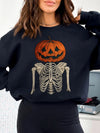 Vintage Skeleton Pumpkin Jack O Lantern Sweatshirt Women's Spooky Halloween Pullover