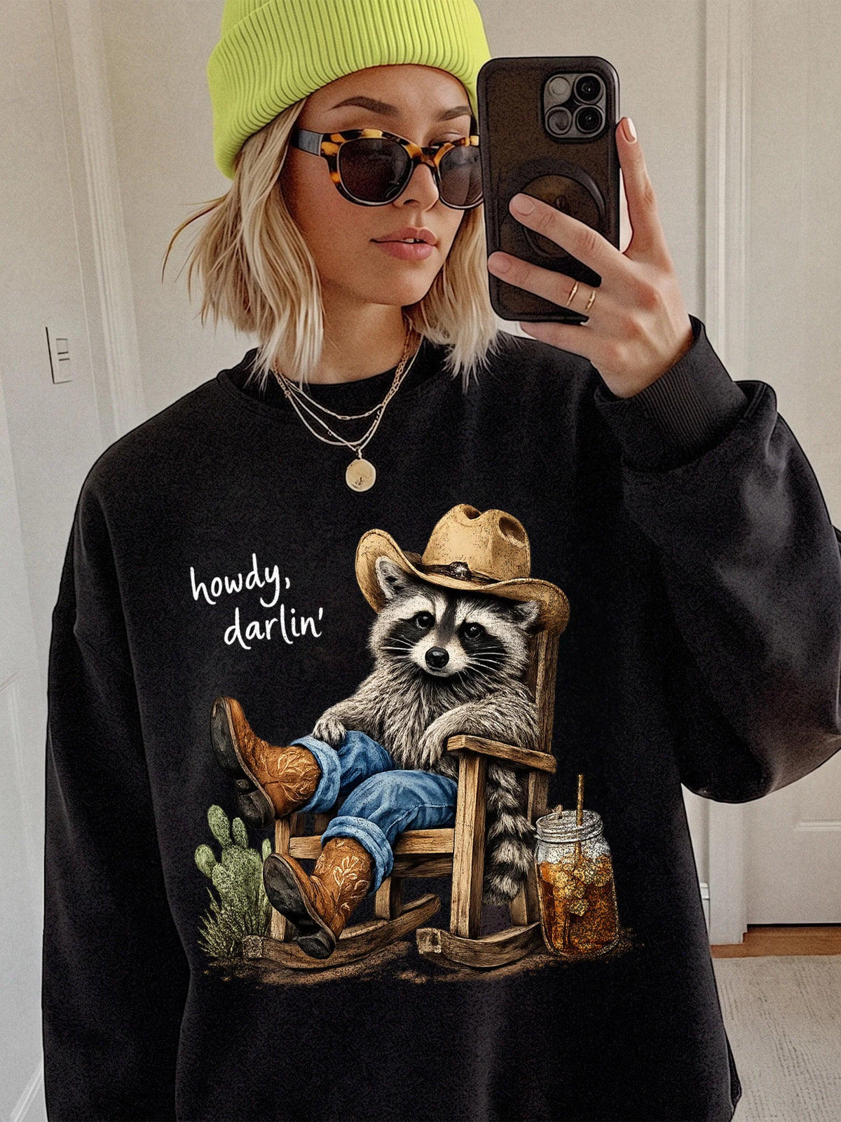 Western Graphic Tee Women's Howdy Darlin Cowboy Raccoon Shirt Cute Country Rodeo T-Shirt Nashville Concert Top