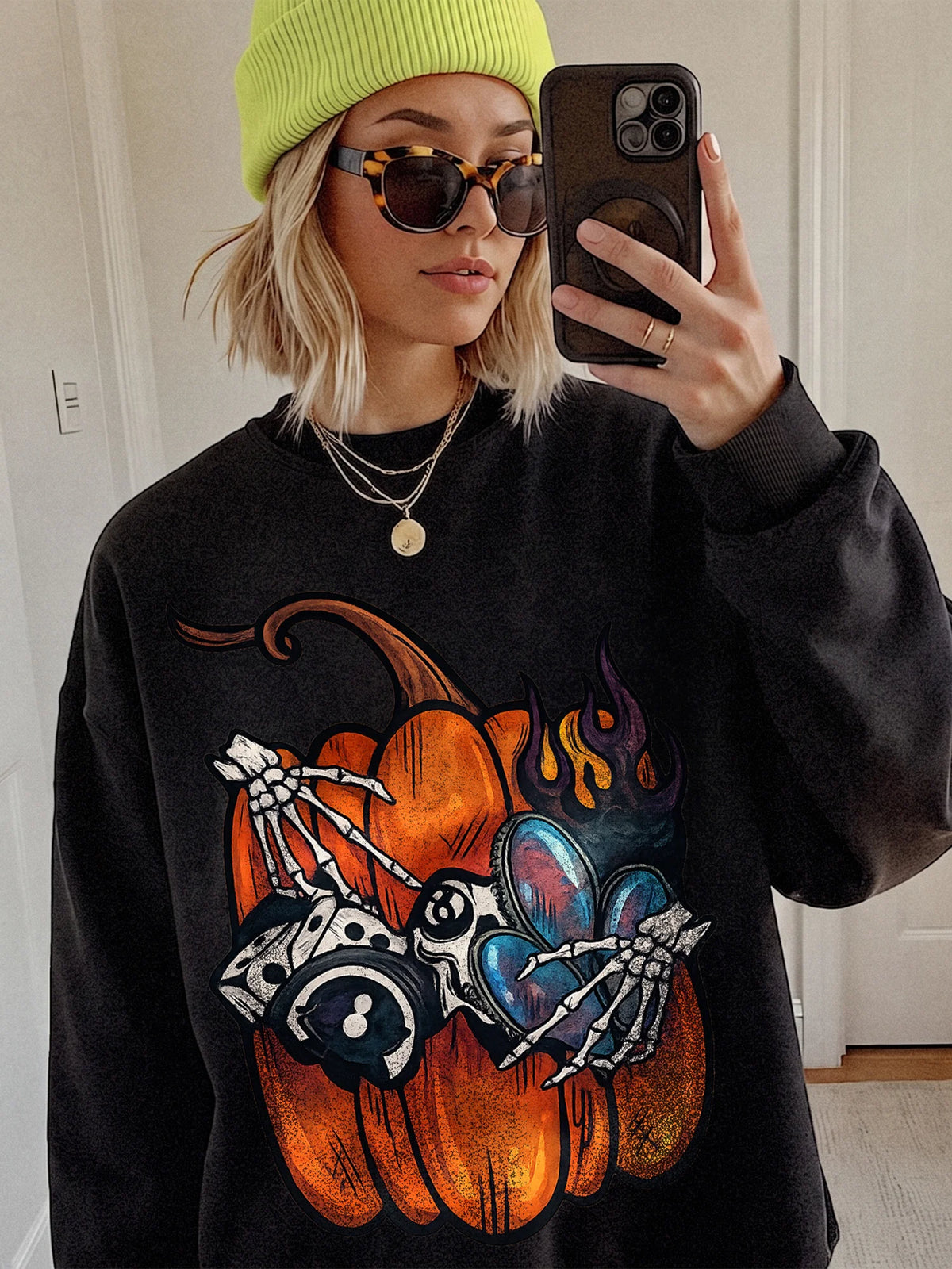 Edgy Pumpkin Skeleton Gas Mask Graphic Tee - Spooky Halloween Streetwear
