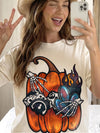 Edgy Pumpkin Skeleton Gas Mask Graphic Tee - Spooky Halloween Streetwear