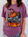Edgy Pumpkin Skeleton Gas Mask Graphic Tee - Spooky Halloween Streetwear