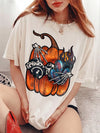Edgy Pumpkin Skeleton Gas Mask Graphic Tee - Spooky Halloween Streetwear