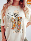 Fall Skeleton Shirt Spooky Cute Autumn Graphic Tee With Bats And Leaves Halloween Gift
