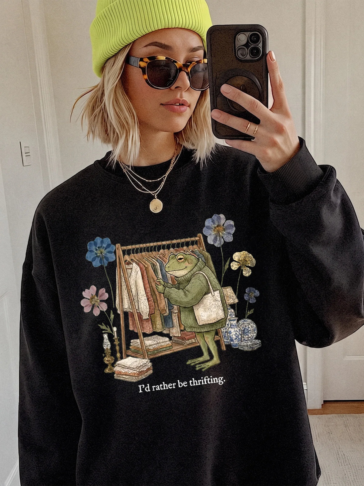 I'd Rather Be Thrifting Shirt Cottagecore Frog Graphic Tee for Vintage Shoppers
