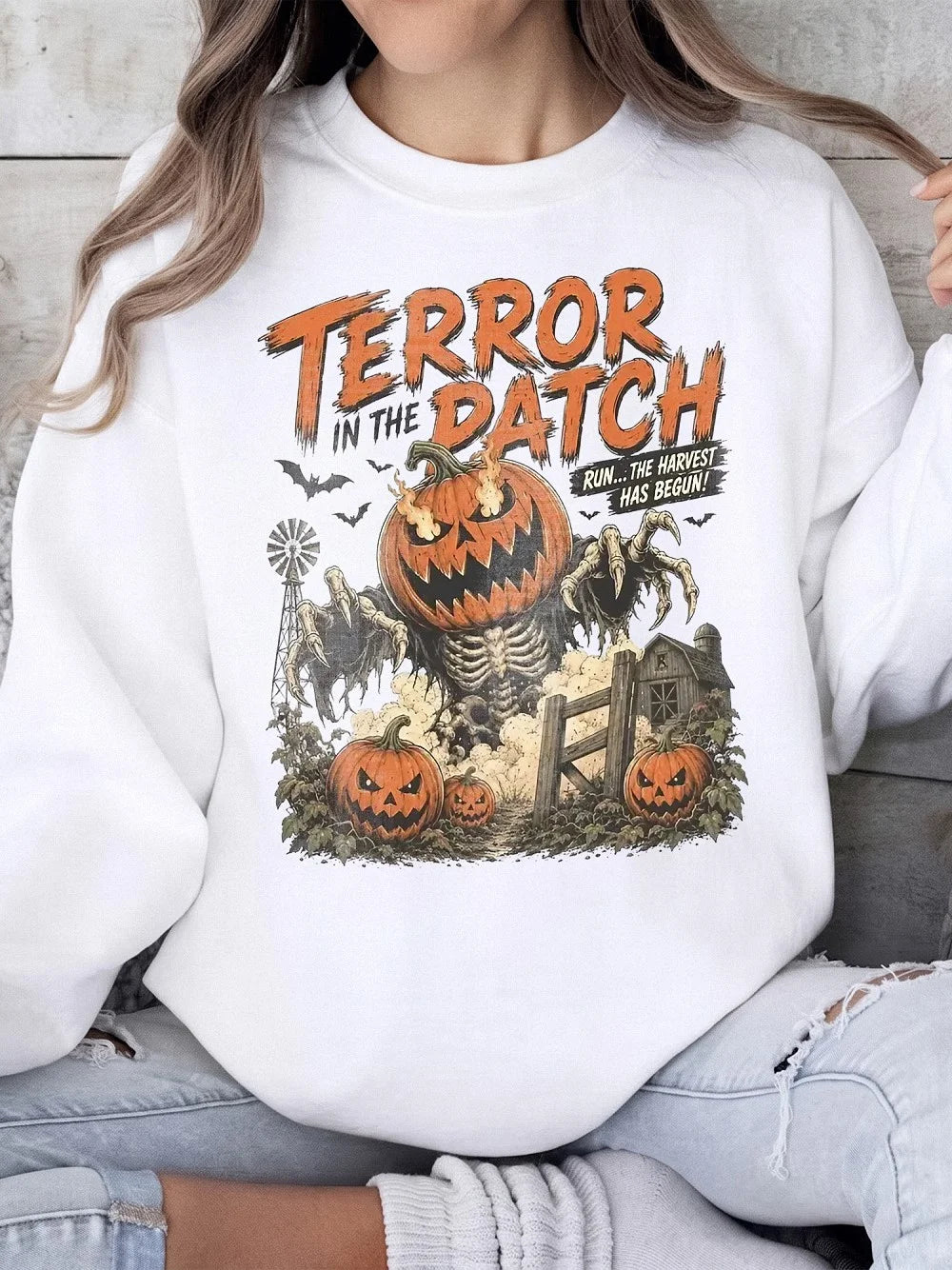 Vintage Halloween Pumpkin Monster Long Sleeve T-Shirt Spooky Fall Harvest Graphic Tee