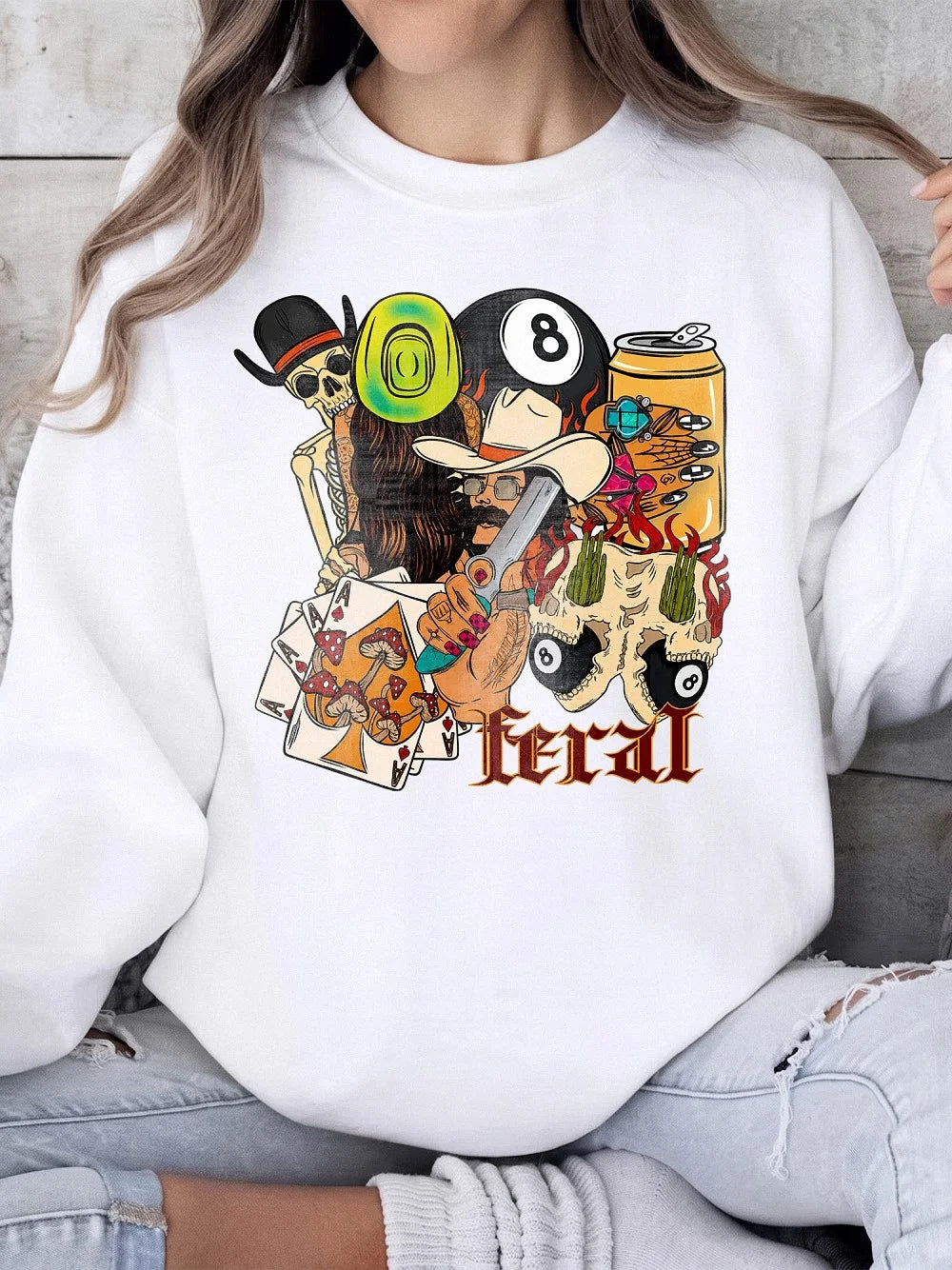 Oversized Graphic T-Shirt Feral Edgy Western Skeleton Streetwear Tee
