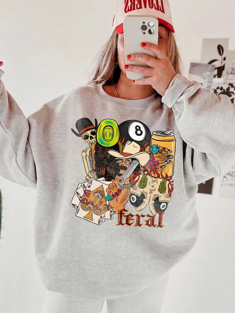 Oversized Graphic T-Shirt Feral Edgy Western Skeleton Streetwear Tee