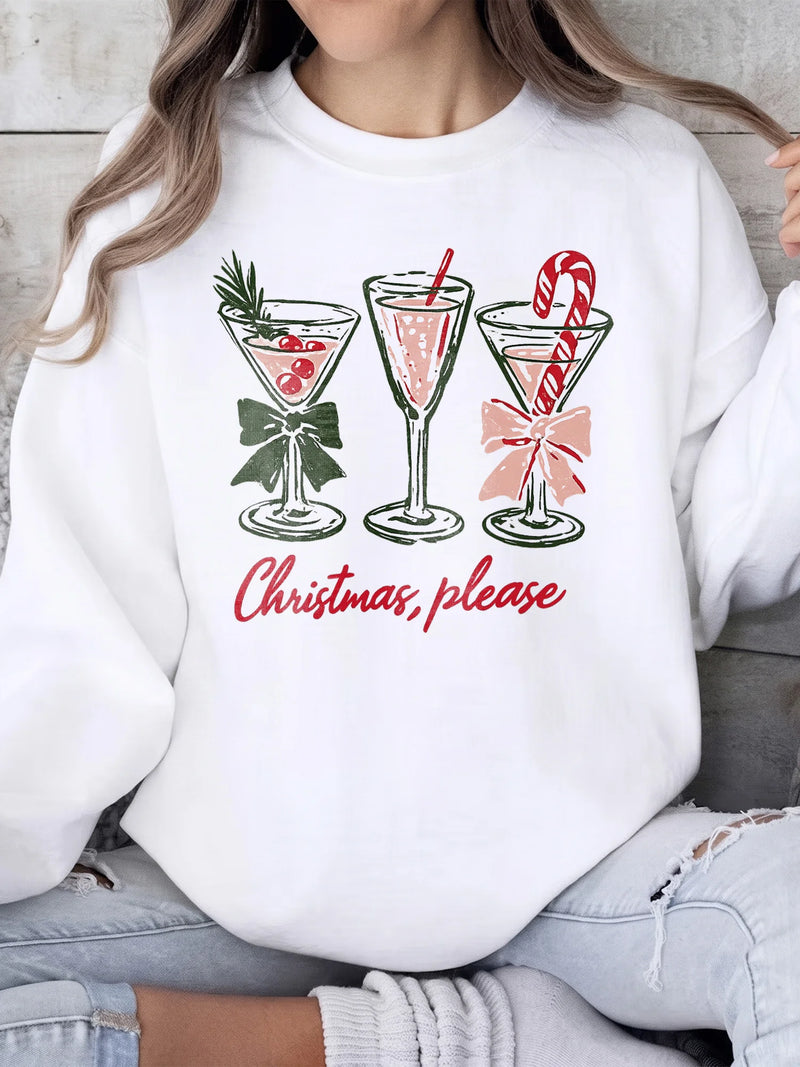 Festive Holiday Cocktails Women's Christmas Sweatshirt Cozy Christmas Please Party Sweater