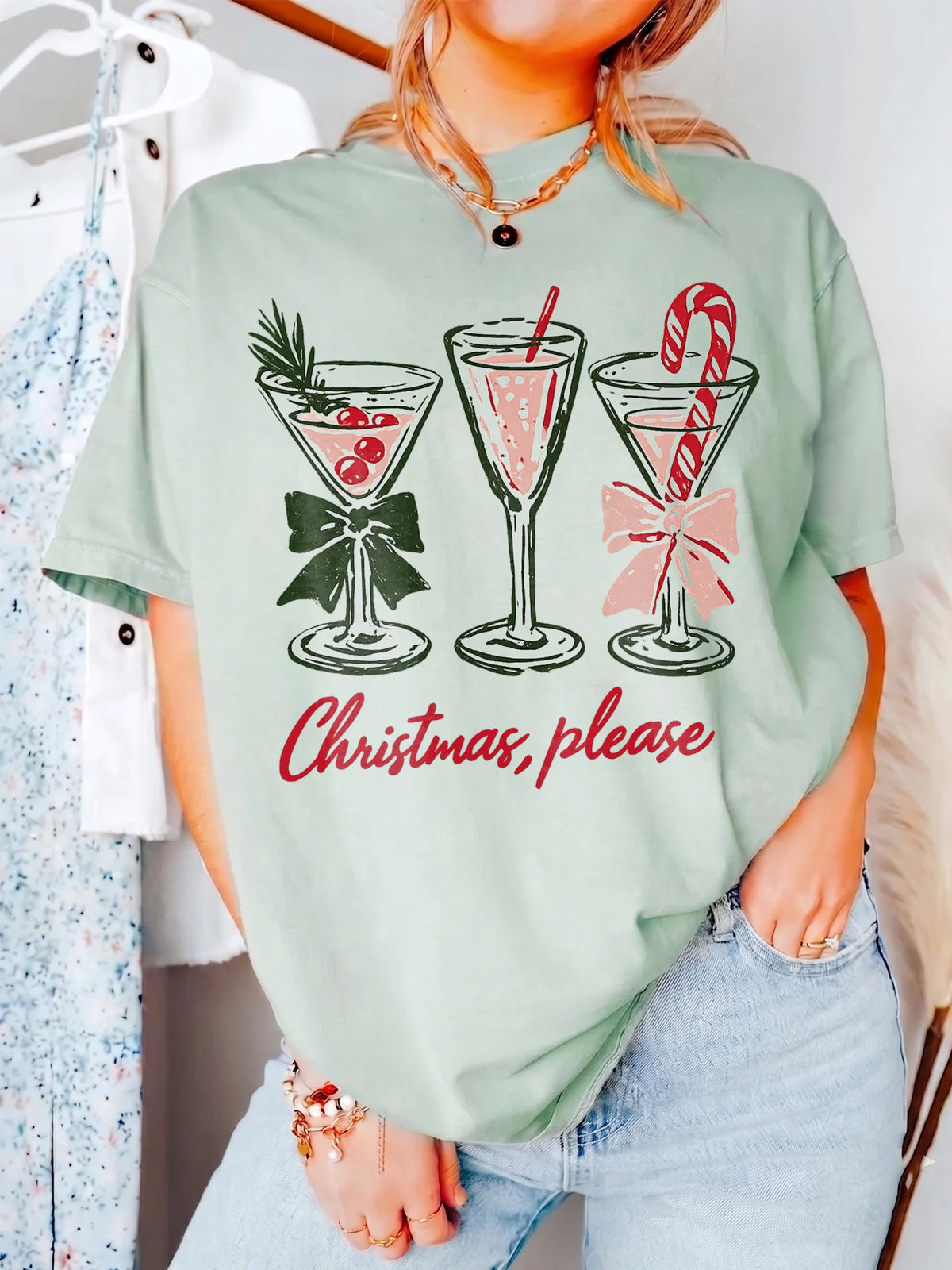 Festive Holiday Cocktails Women's Christmas Sweatshirt Cozy Christmas Please Party Sweater