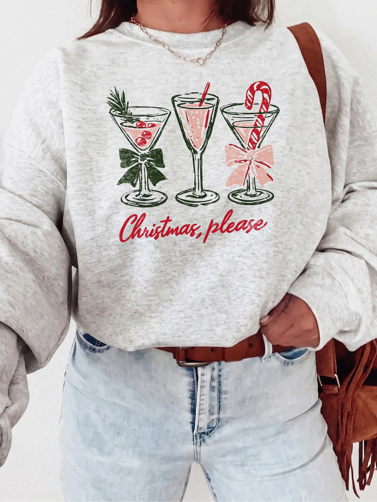 Festive Holiday Cocktails Women's Christmas Sweatshirt Cozy Christmas Please Party Sweater
