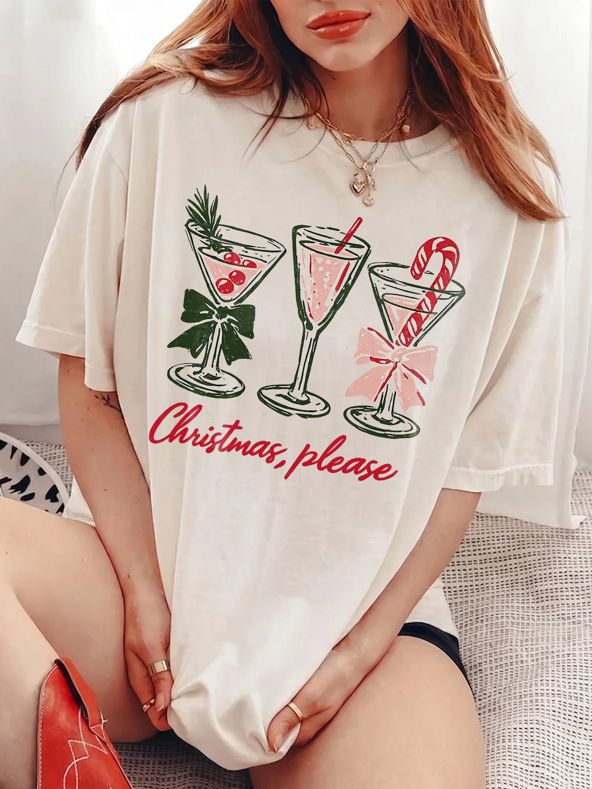 Festive Holiday Cocktails Women's Christmas Sweatshirt Cozy Christmas Please Party Sweater