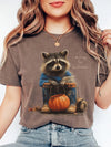 Waiting For Halloween Shirt Cute Raccoon Pumpkin Graphic Tee Early Fall Summerween Apparel