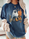 Cute Ghost Raccoon Long-Sleeve Graphic Tee Spooky Western Fall Apparel