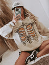 Skeleton Pumpkin Ribcage Sweatshirt Cozy Halloween Crewneck Spooky Season Fall Apparel