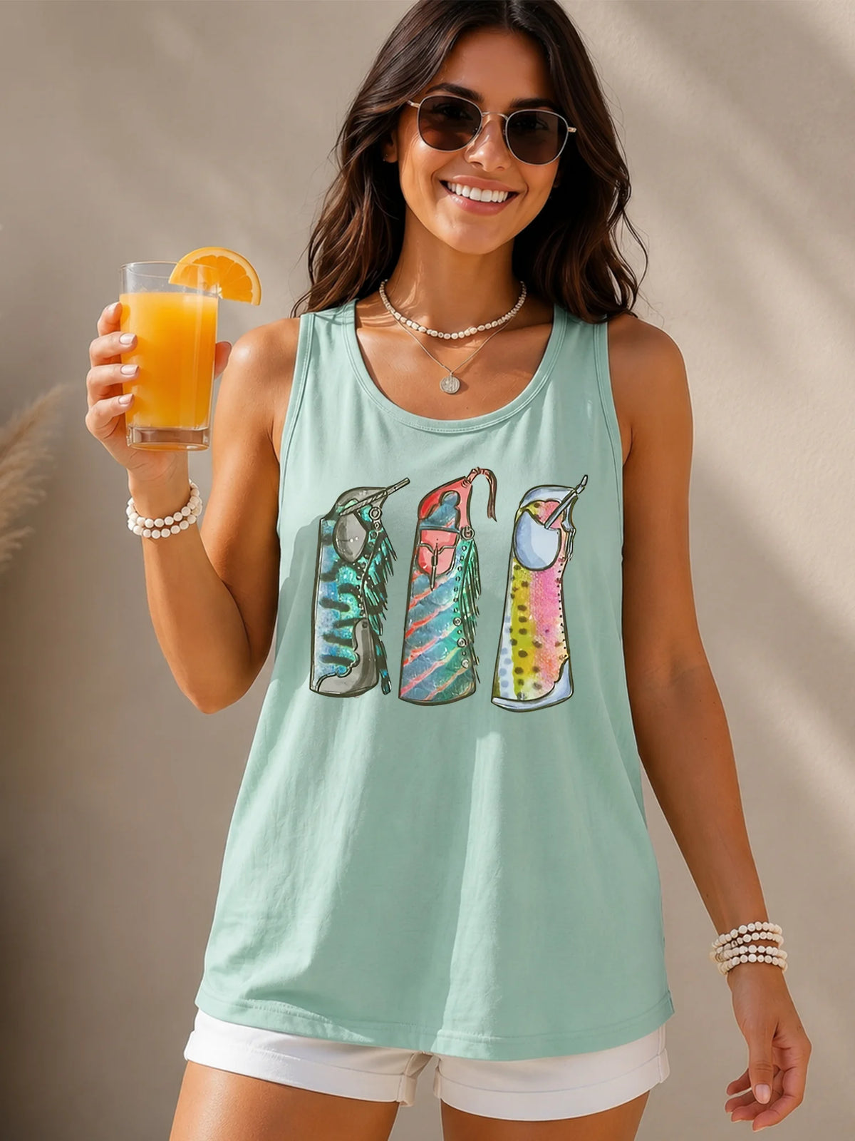 Women's Mint Green Tank Top Colorful Boho Tumblers Graphic Personalized Summer Shirt