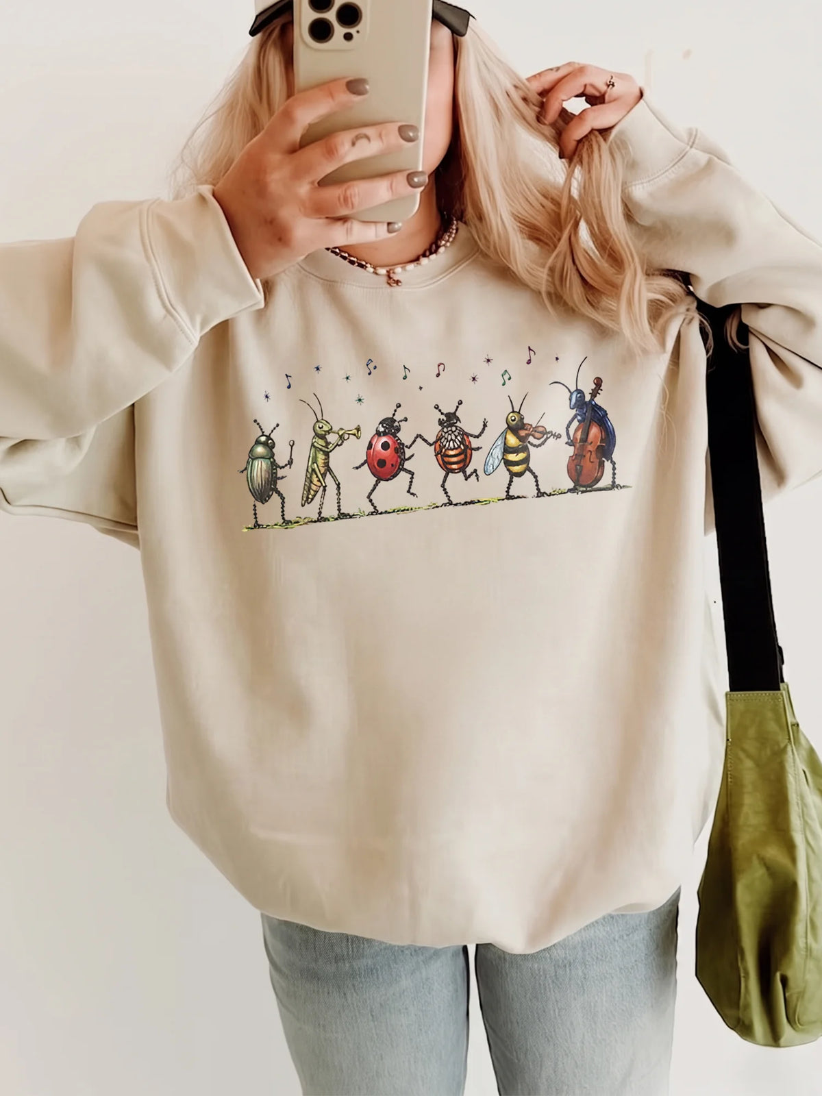 Whimsical Insect Band Graphic Sweatshirt - Vintage Dancing Bugs Pullover - Cottagecore Nature Lover Gift