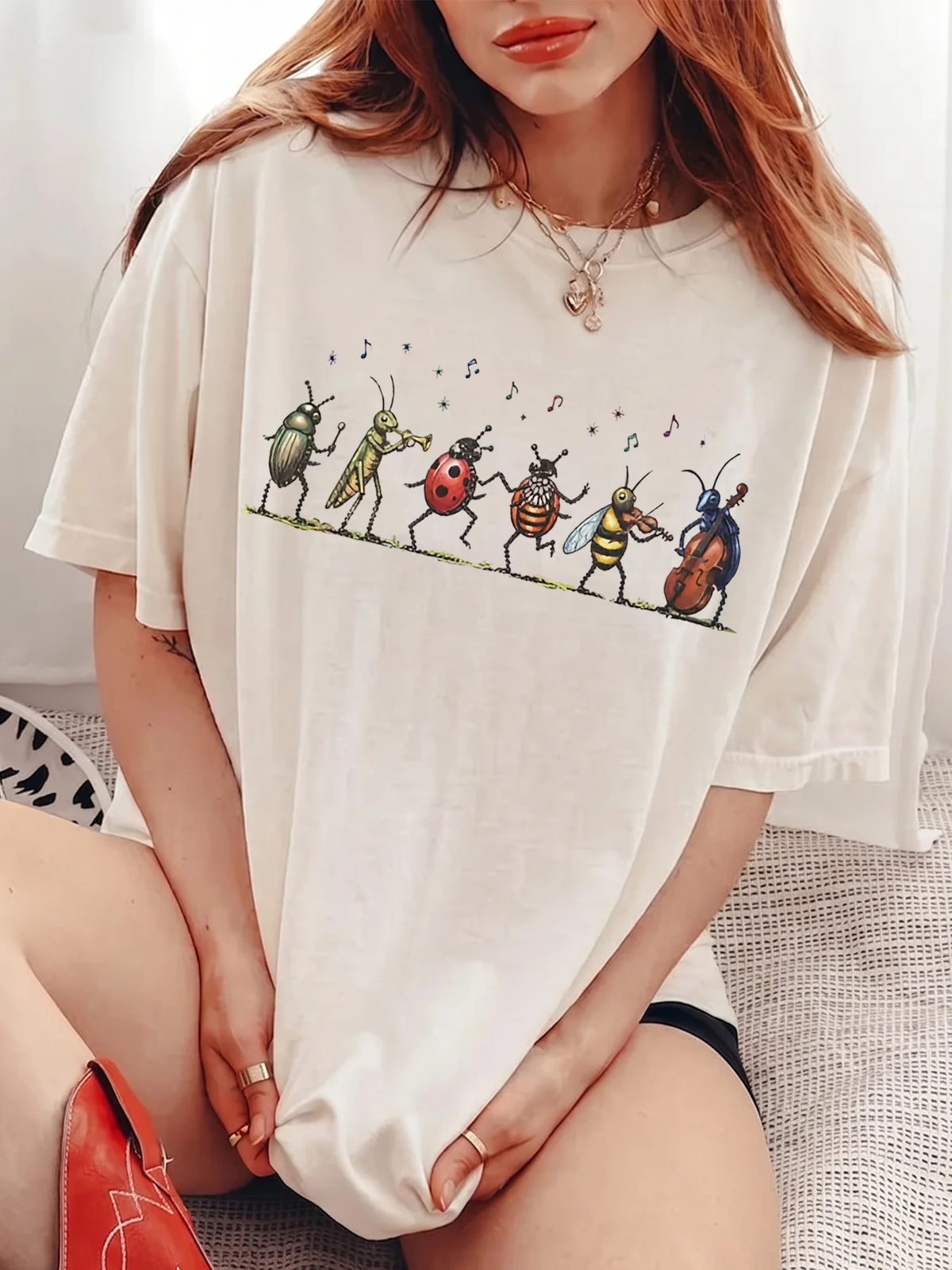 Whimsical Insect Band Graphic Sweatshirt - Vintage Dancing Bugs Pullover - Cottagecore Nature Lover Gift