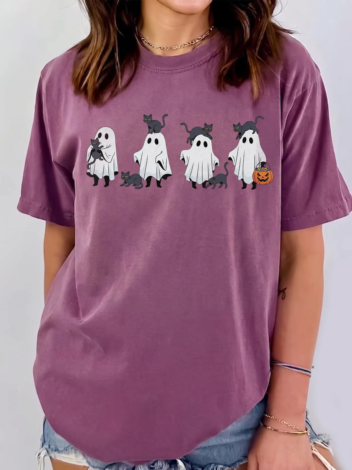 Cute Halloween Ghost And Black Cat Sweatshirt Spooky Season Fall Apparel