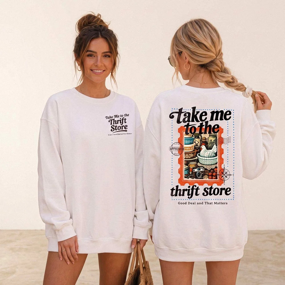 Take Me To The Thrift Store Graphic Tee Retro Vintage Secondhand Shopper T-Shirt